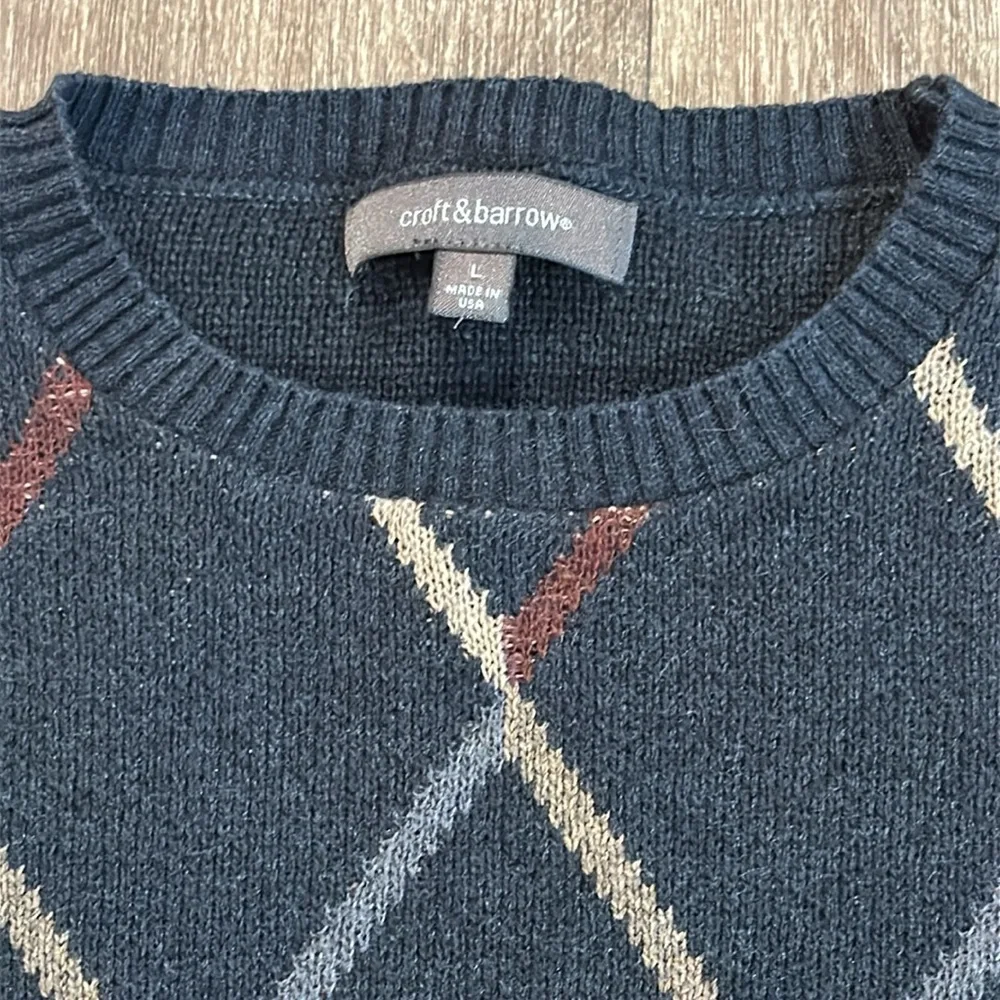 Croft & barrow blue made in USA vintage sweater with diamond plaid
